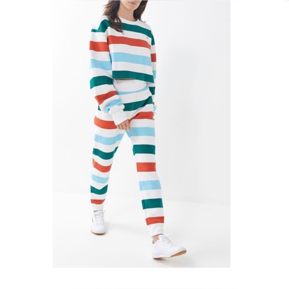 Champion UO Rainbow Stripe Cropped Sweatshirt Reverse Weave Oversized &sweatpant